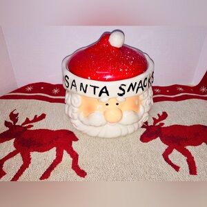 Santa Claus Hat Cookies Snacks Vintage Ceramic Jar Storage Red White Decoration